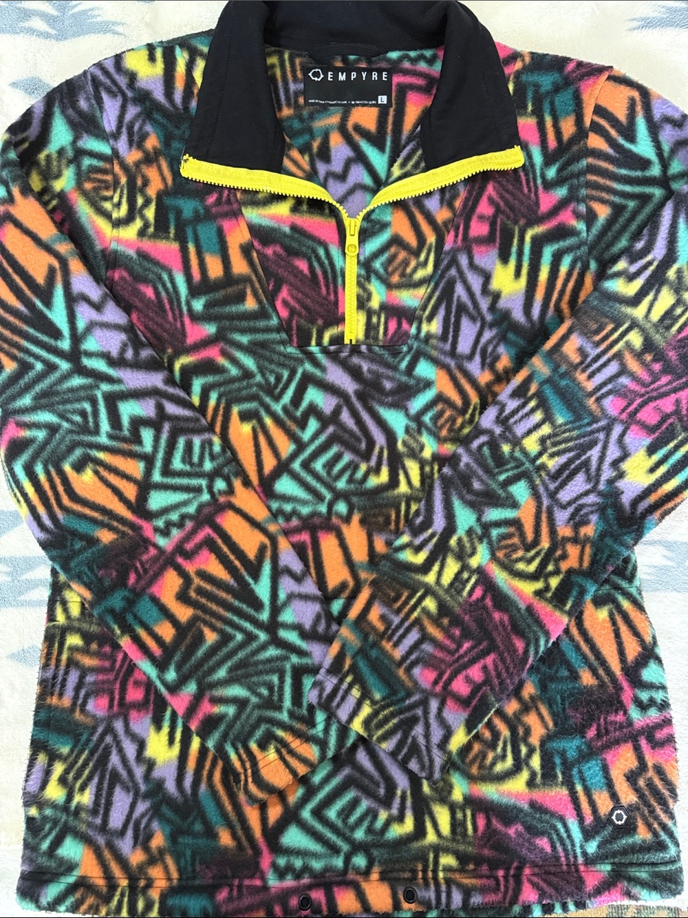 Empyre Multicolor Geometric Fleece Pullover with Yellow Zip